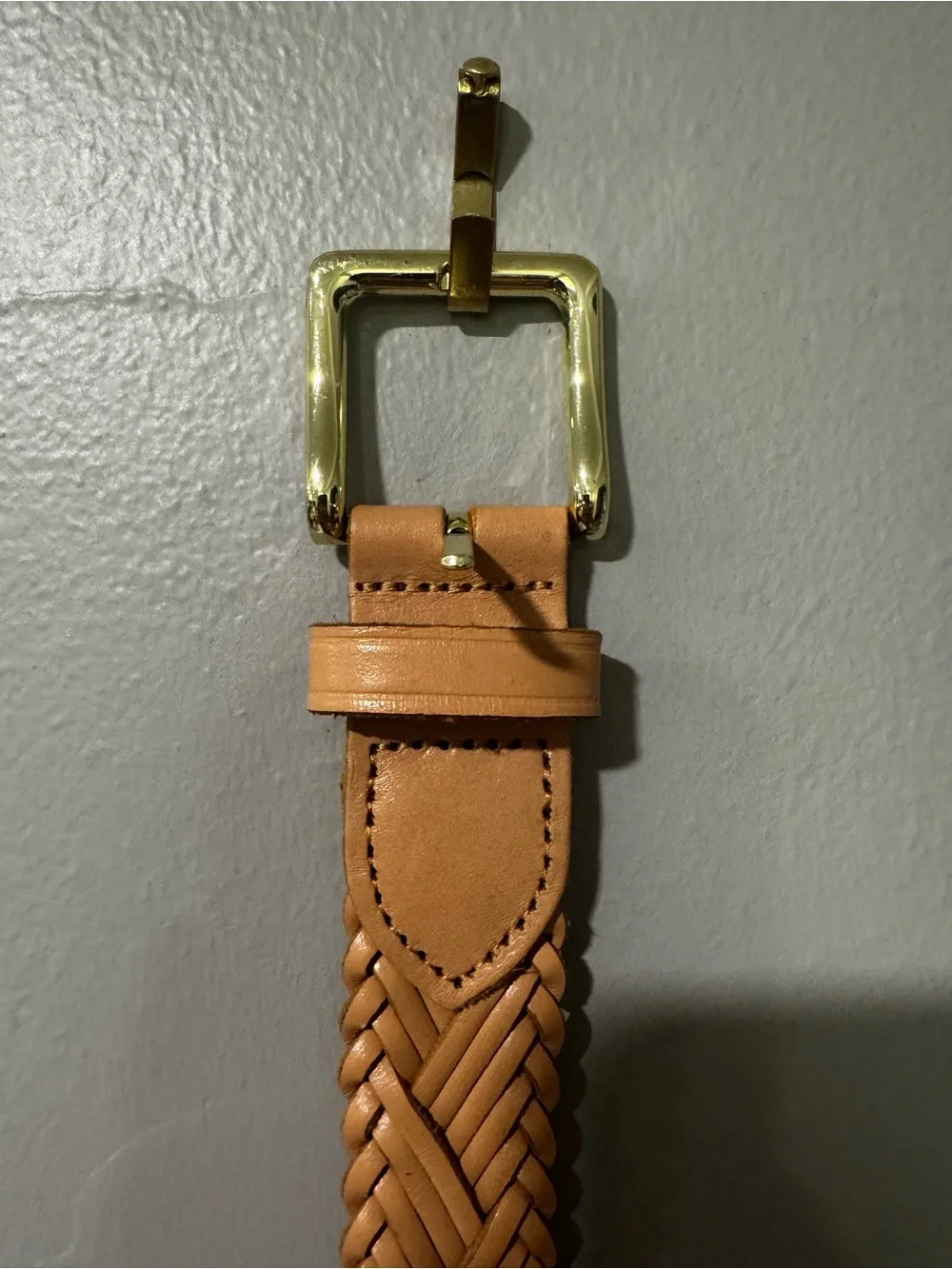 J. Crew Braided Leather Accent Belt in Tan with Brass Buckle